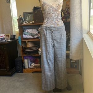 Chelsea28 Gray Plaid Wide Leg Pants